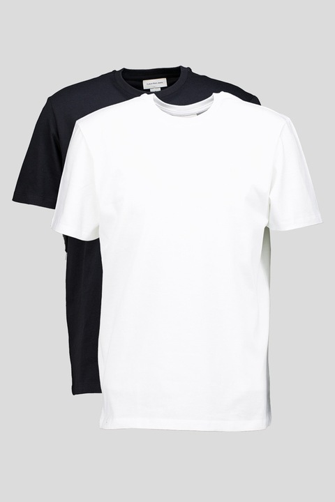 CALVIN KLEIN JEANS, Set de tricouri uni de bumbac - 2 piese, Alb/Negru