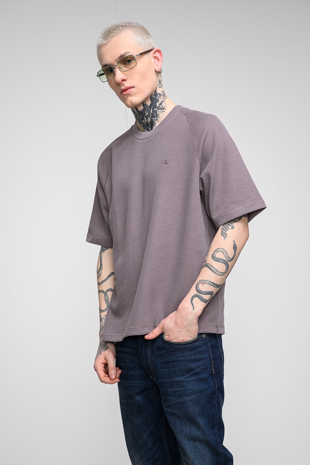CALVIN KLEIN JEANS, Tricou striat cu maneci raglan, Maro taupe, L