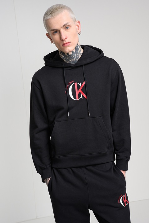 CALVIN KLEIN JEANS, Hanorac lejer cu buzunar kangaroo, Negru