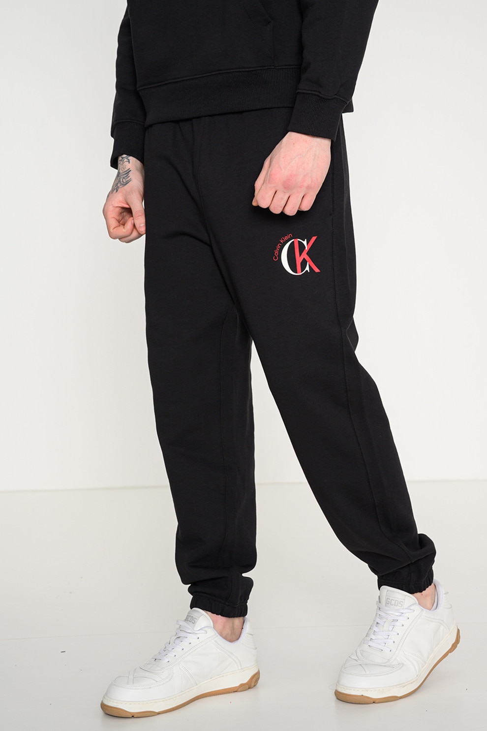 CALVIN KLEIN JEANS, Pantaloni de trening cu talie elastica si logo, Negru, L