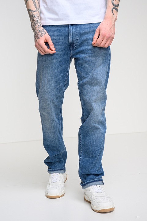 CALVIN KLEIN JEANS, Blugi drepti cu aplicatie logo, Albastru deschis