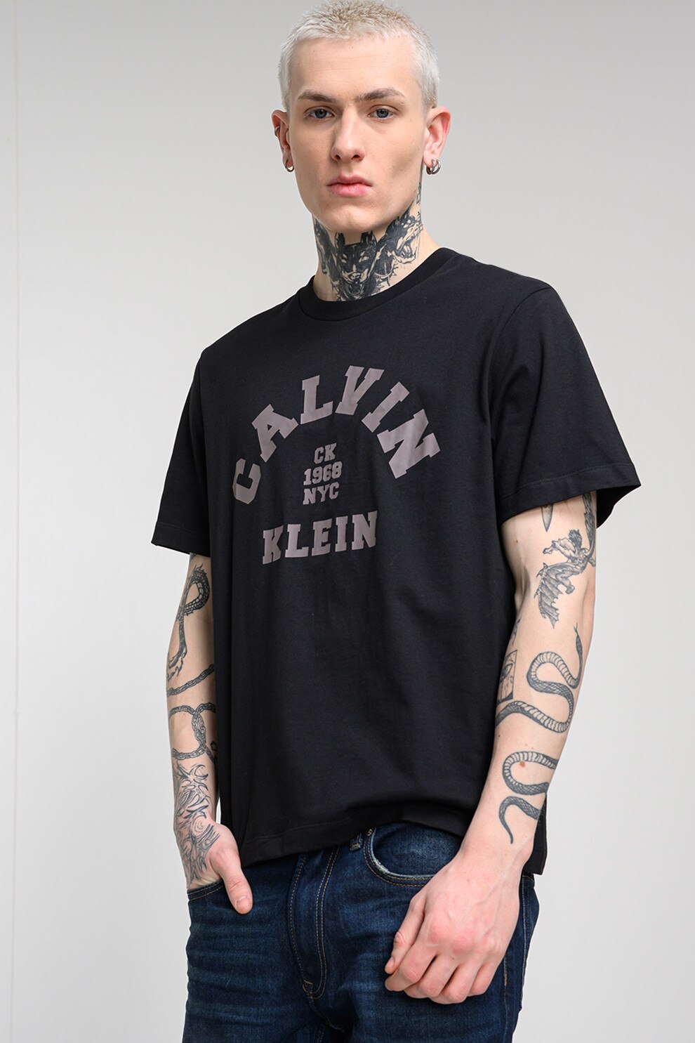 CALVIN KLEIN JEANS, Tricou lejer cu logo pe partea din fata, Negru, XL