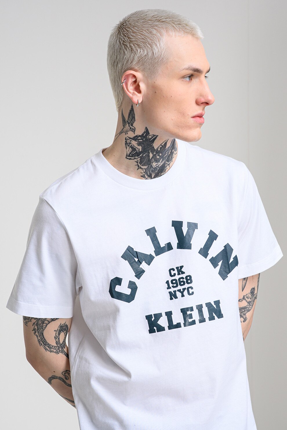 CALVIN KLEIN JEANS, Tricou lejer cu logo pe partea din fata, Alb, L