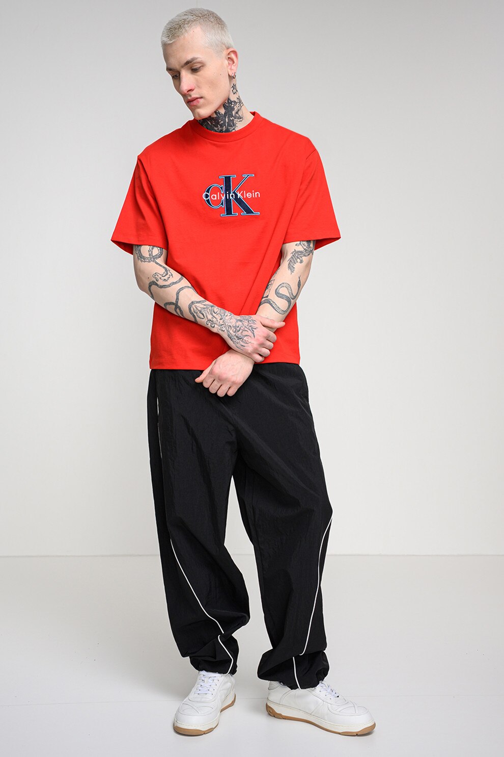 CALVIN KLEIN JEANS, Tricou de bumbac cu logo brodat, Rosu vermillion, L
