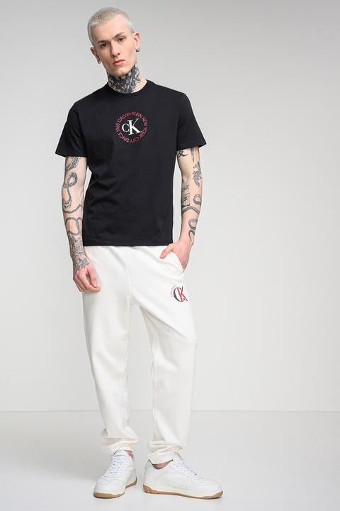 CALVIN KLEIN JEANS, Logós pamutpóló, Fekete