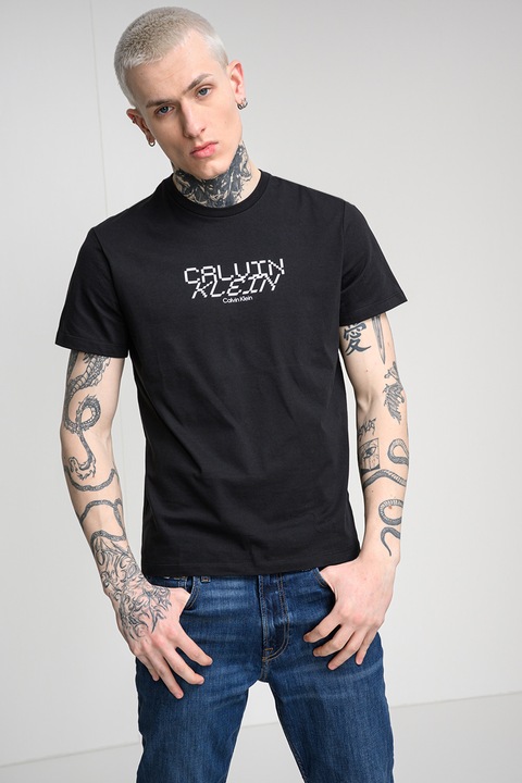 CALVIN KLEIN JEANS, Logós pamutpóló, Fekete