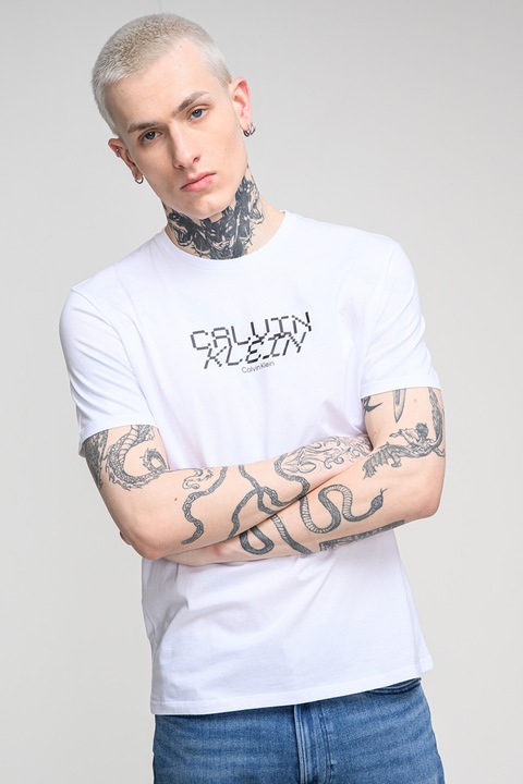 CALVIN KLEIN JEANS, Logós pamutpóló, Fehér