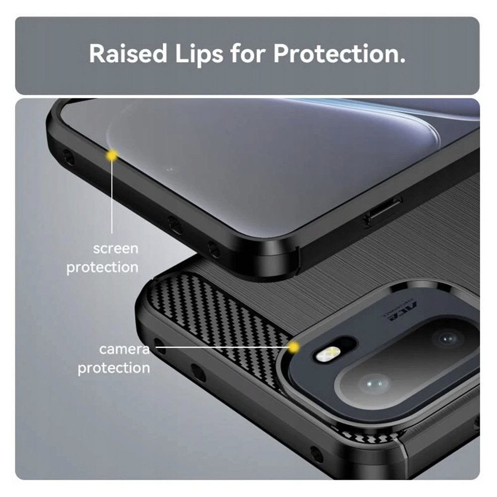 Husa pentru OnePlus 15R, SKYDDAR INNOVATION, Carbon Silicone, din Silicon Slim, cu textura Fibra Carbon, set cu sticker, Negru