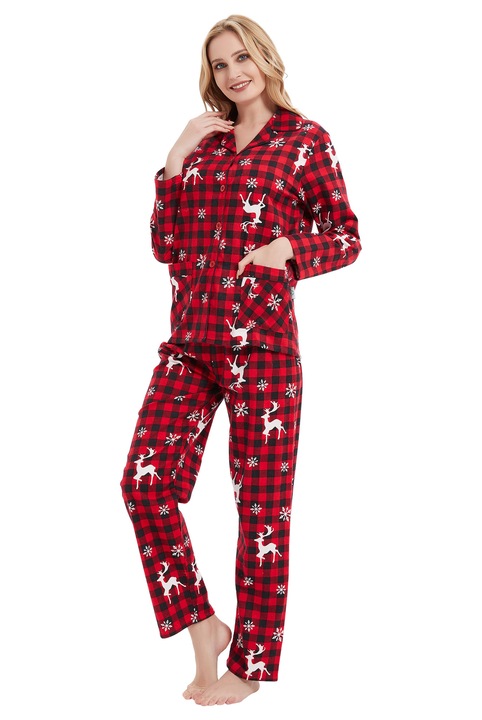 Set Pijama Dama Finet GLOBAL, Rosu Craciun, Marimea 4XL, 54 EU