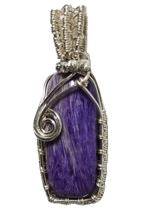 Pandantiv cu fir de gilt si piatra semipretioasa naturala de Charoite, Mov, 5 cm