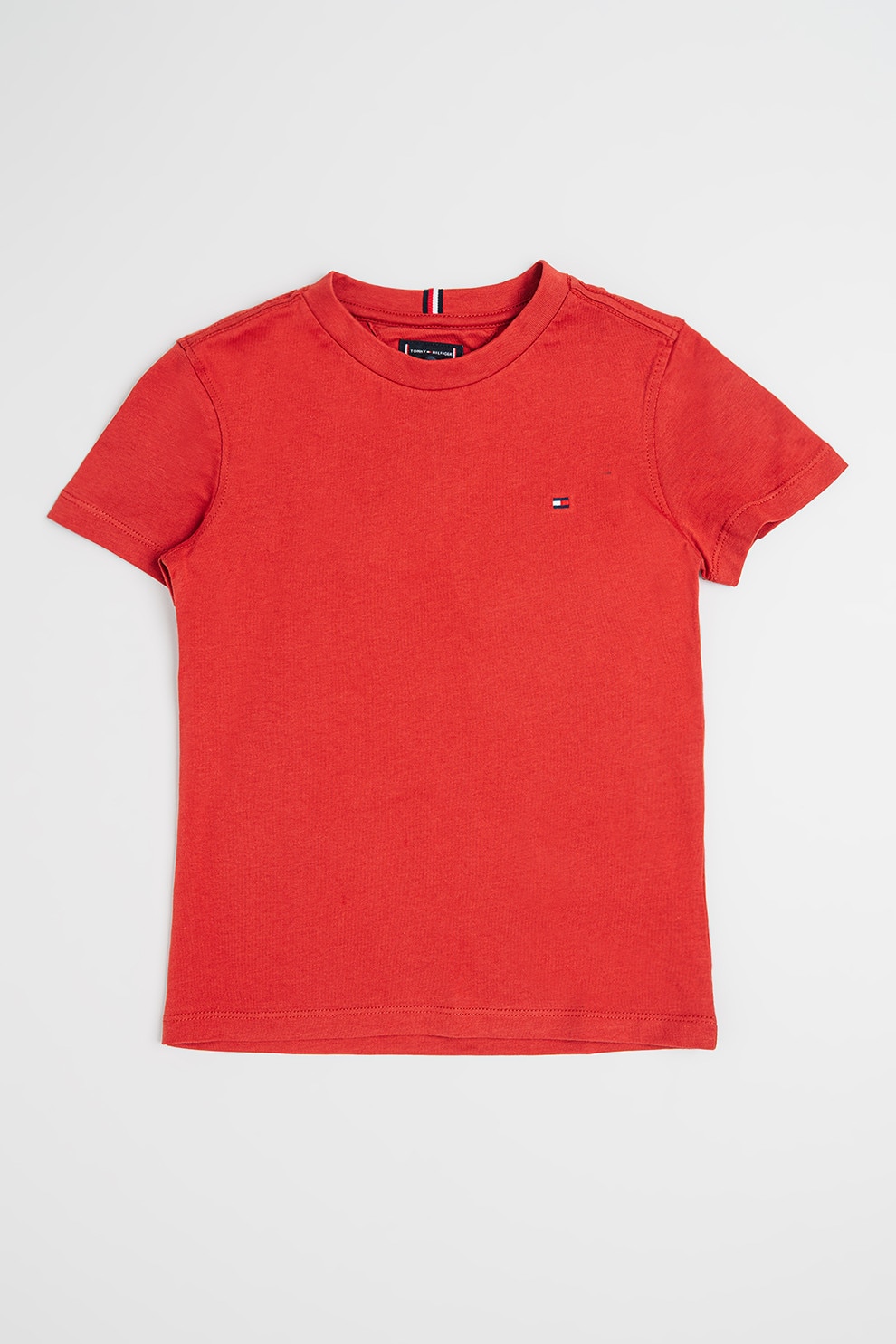 Tommy Hilfiger, Tricou din bumbac cu decolteu la baza gatului, Caramiziu, 140 CM