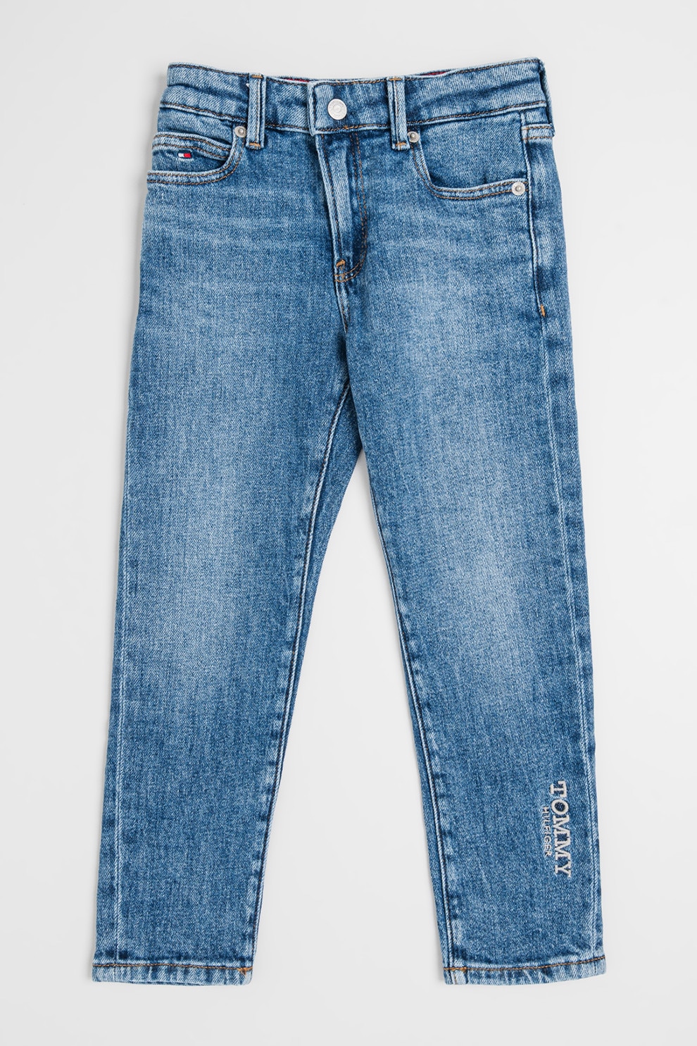 Tommy Hilfiger, Blugi drepti cu logo brodat, Albastru royal, 164 CM