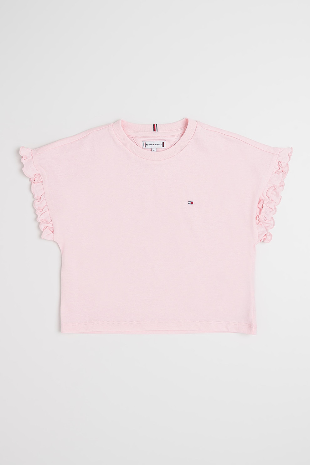 Tommy Hilfiger, Tricou cu decolteu la baza gatului si logo, Roz pastel, 164 CM