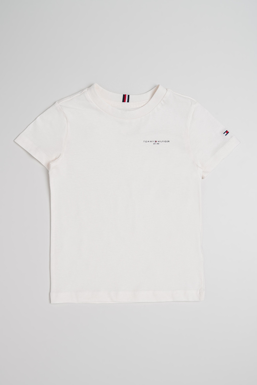 Tommy Hilfiger, Tricou de bumbac cu logo, Alb murdar, 128 CM