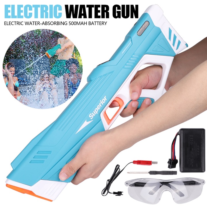Pistol cu ​​apa electric bedee, pistol de pulverizare cu apa electric pentru adulti si copii, pistol de apa automat cu putere de aspirare de 32 de picioare, jucarie acvatica de vara pentru piscina, plaja, exterior (albastru)
