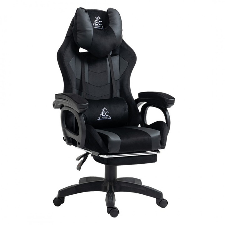 Scaun de gaming negru, cu suport picioare si perna de masaj, max 150 kg, 61x116-123 cm, JollyMag, KO23CZ