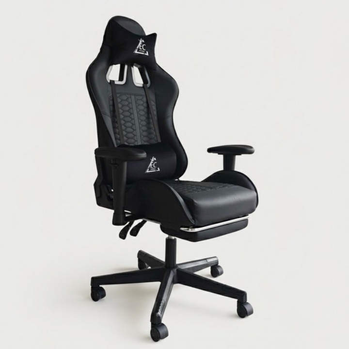 Офис стол, Черен, с поддръжка за крака и масажна възглавница, макс 150 кг, 74x116-127 см, EvoChair JollyMag, KO45CZ