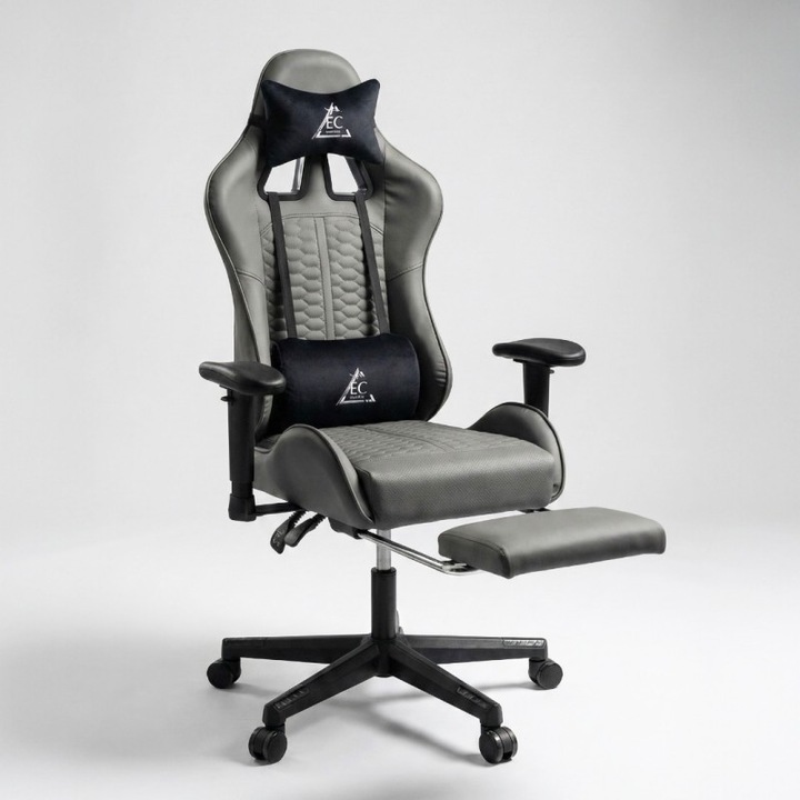 Офис стол, с опора за крака и масажна възглавница, макс. 150 кг, 74x116-127 см, сив, EvoChair JollyMag, KO45SZ