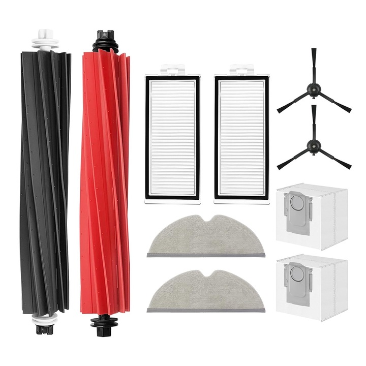 Set accesorii 10 piese pentru aspirator Roborock Q5 Pro/Q5 Pro+, Q8 Max/Q8 Max+, 2 perii principale, 2 perii laterale, 2 filtre HEPA, 2 saci de praf, 2 mopuri