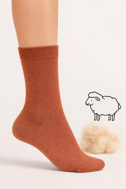 Sosete subtiri femei, Glam Milano, Caramiziu, 85% Lana Naturala, 36-40