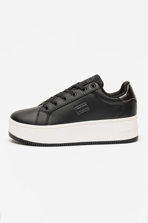 Tommy Jeans, Pantofi sport flatform cu segmente de piele, Negru