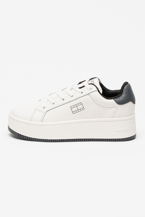 Tommy Jeans, Pantofi sport flatform cu segmente de piele, Gri carbune/Alb optic