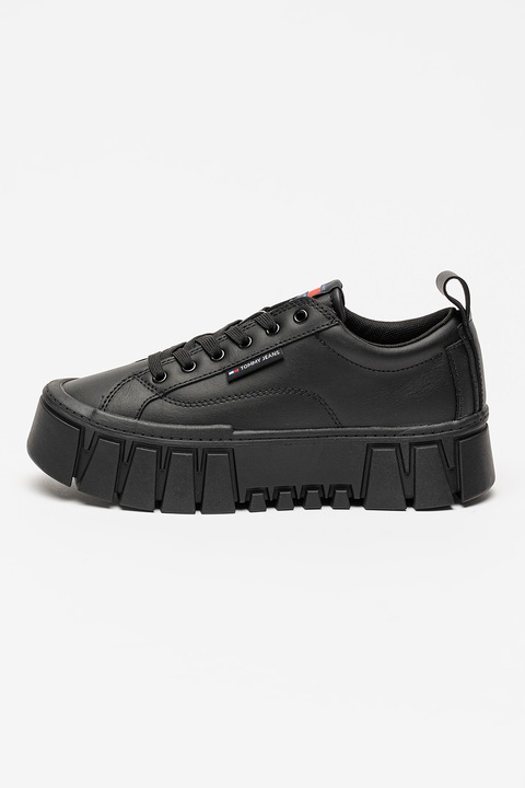 Tommy Jeans, Pantofi sport flatform cu segmente de piele, Negru
