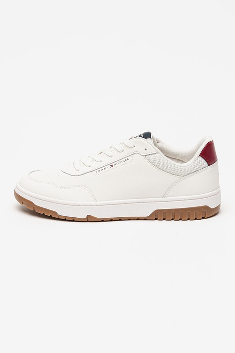 Tommy Hilfiger, Pantofi sport Core Lite din piele cu garnituri din material sintetic, Visiniu/Alb optic