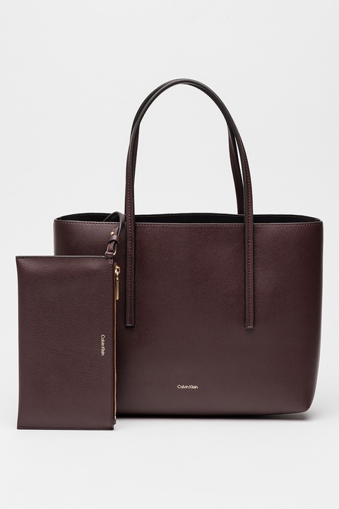 CALVIN KLEIN, Шопинг чанта от еко кожа с несесер, Тъмновиолетов