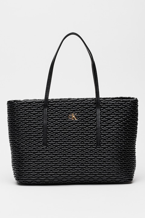 CALVIN KLEIN, Geanta tote cu detaliu metalic si model, Negru