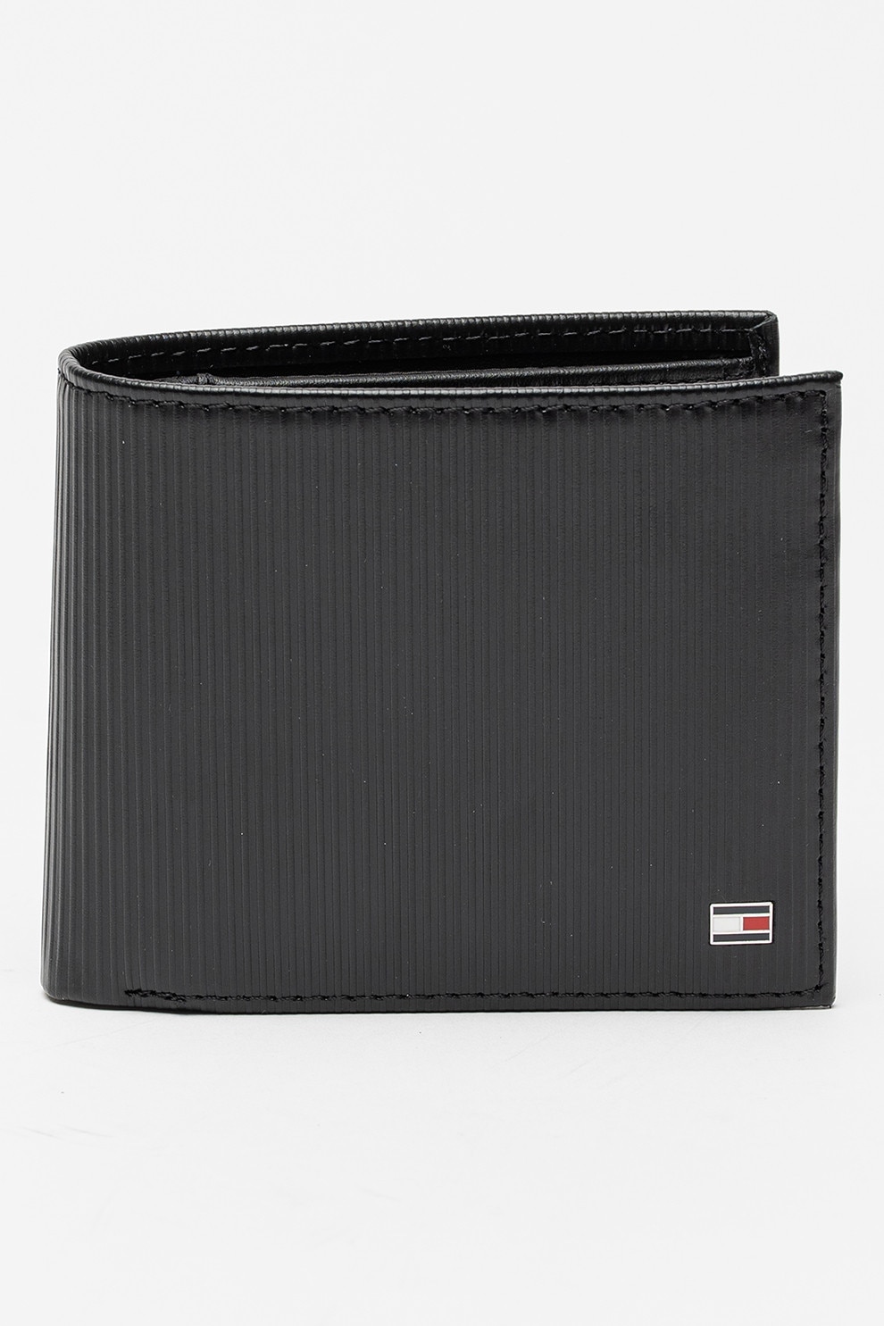 Tommy Hilfiger, Portofel striat din piele Flag, Negru