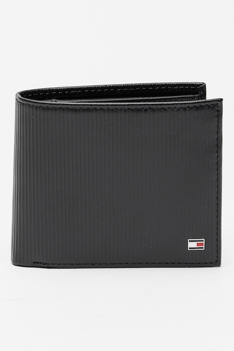 Tommy Hilfiger, Рипсен кожен портфейл Flag, Черен