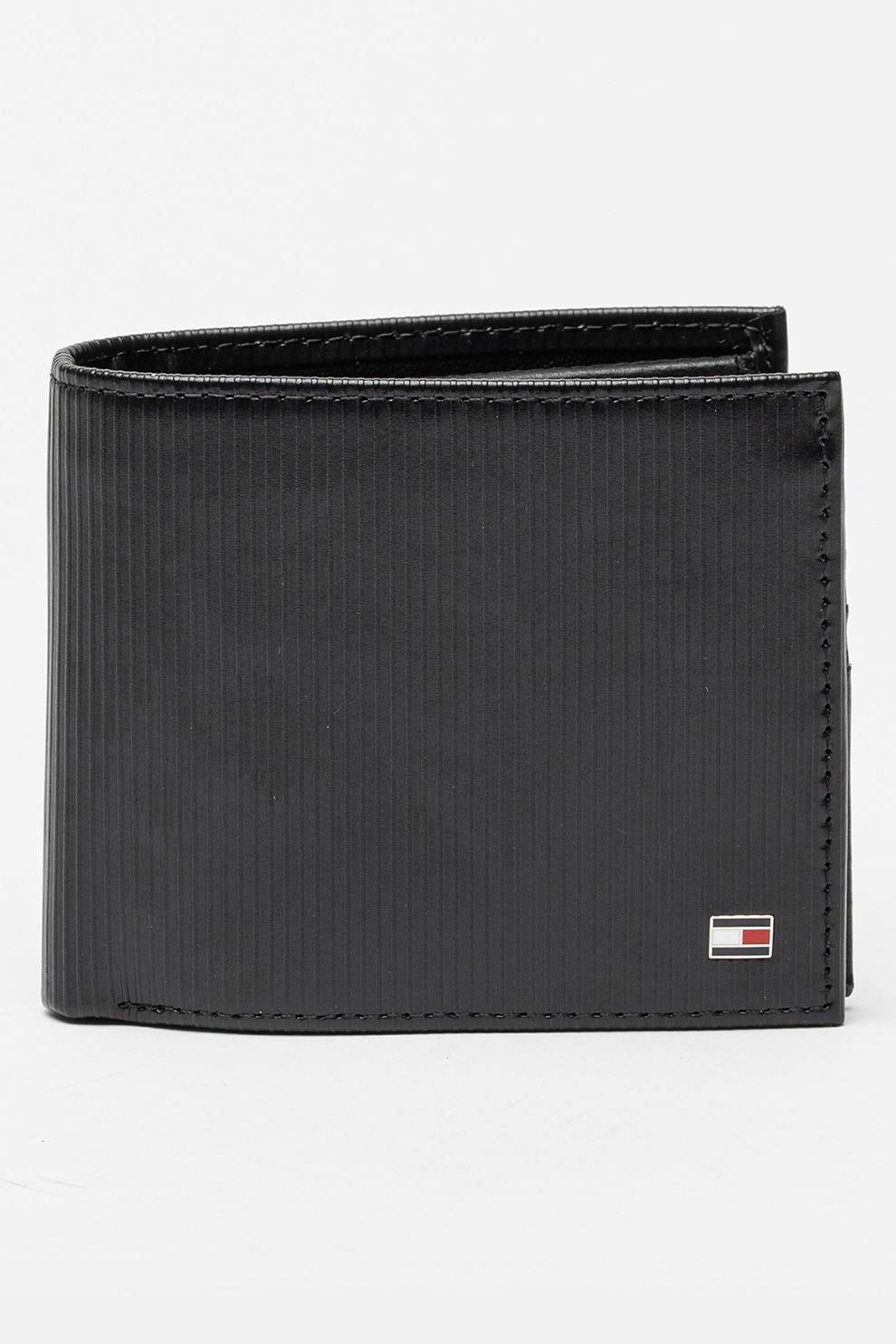 Tommy Hilfiger, Portofel din piele cu clapa Flag, Negru