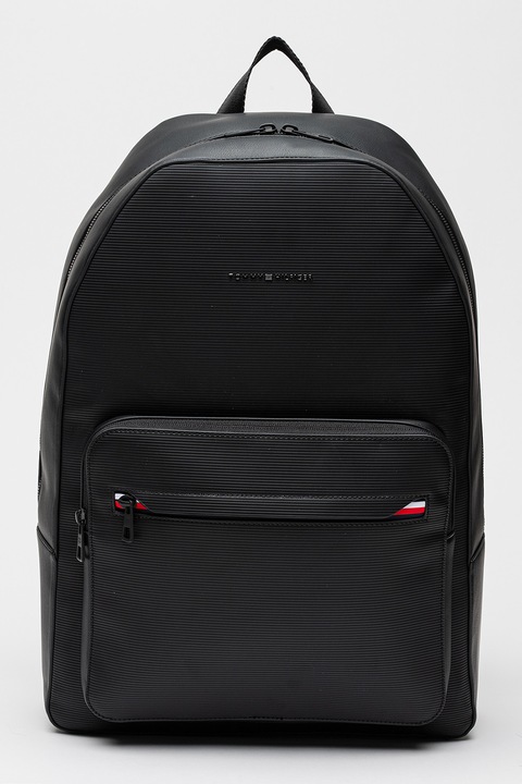 Tommy Hilfiger, Rucsac striat din piele ecologica Corporate, Negru