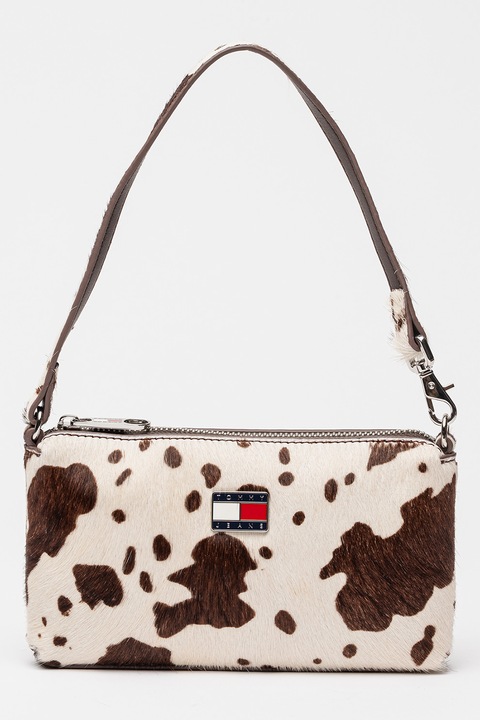 Tommy Jeans, Portofel din piele cu par scurt si bareta, Maro, Bej deschis