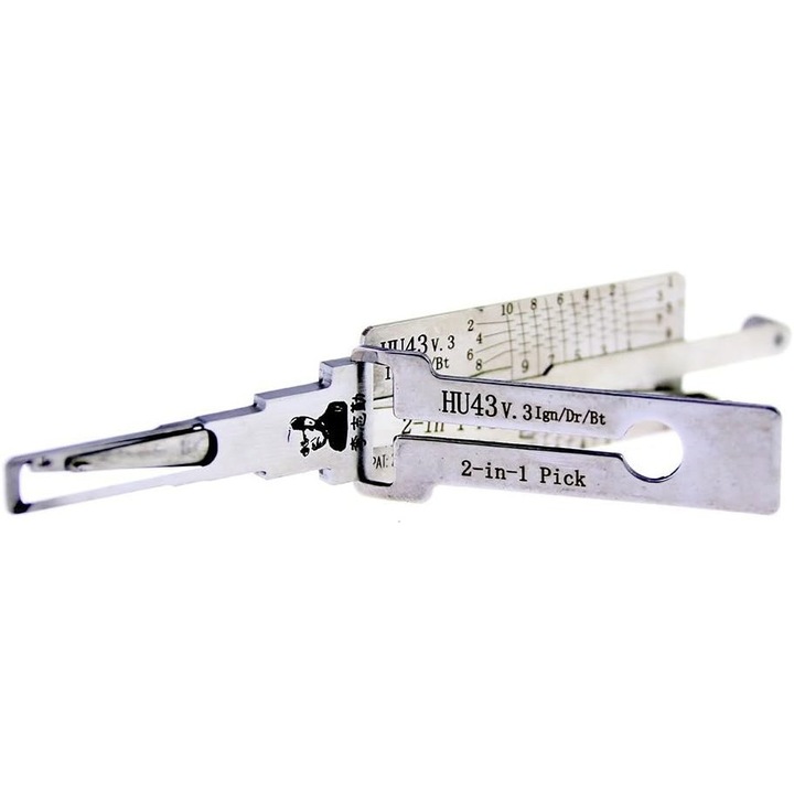 Decodor auto Lishi HU43 v3 2-in-1, set de deblocare contact si usi, otel inoxidabil, profesional