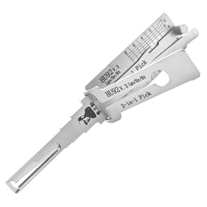 Decodor unealta auto Lishi Original HU92 2 in 1 cu ridicator dublu, pentru contact, usi si portbagaj, compatibil cu BMW, MINI, Land Rover, Range Rover