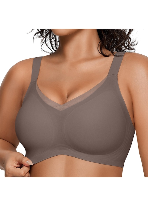 TUNANAN - Sutien dama, Sutiene fara cusaturi cu cupa intreaga, bustiera fara sarma, Gri