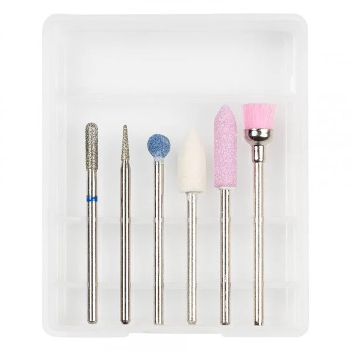 Комплект 6 накрайника за фреза за нокти SensoPRO Milano, накрайници за оформяне и почистване, многоцветни