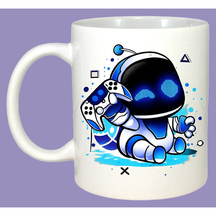 Cana Astro Bot personaj gaming cu controller, Sarbatori, Cadou, Cri-Flo, Culoare Alb, 330 ml