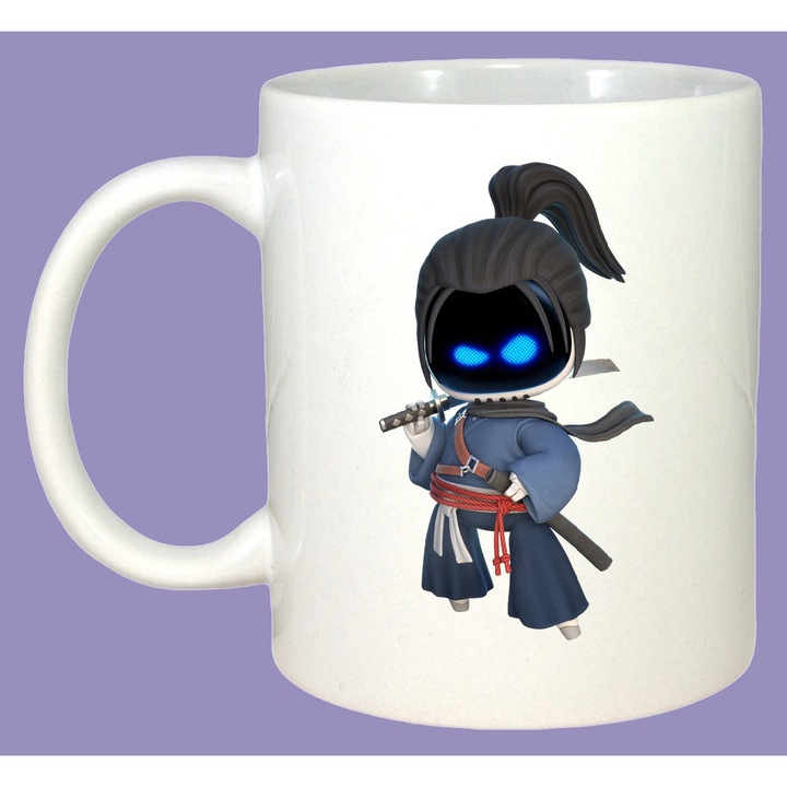 Cana Astro Bot robot simpatic stil gaming, Sarbatori, Cadou, Cri-Flo, Culoare Alb, 330 ml