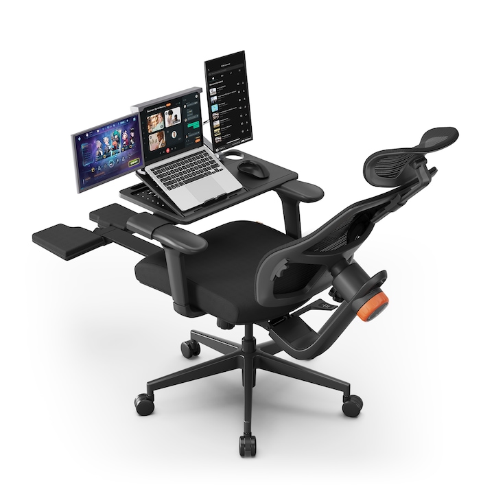 Newtral MagicH BP Scaun ergonomic cu suport pentru picioare si tava pentru computer, scaun de birou pentru acasa cu suport lombar cu urmarire automata, cotiera 4D, adancime si inaltime reglabile