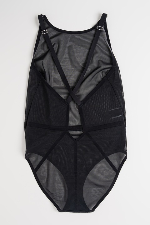 CALVIN KLEIN, Мрежесто боди с кръстосани презрамки, Черен, XL