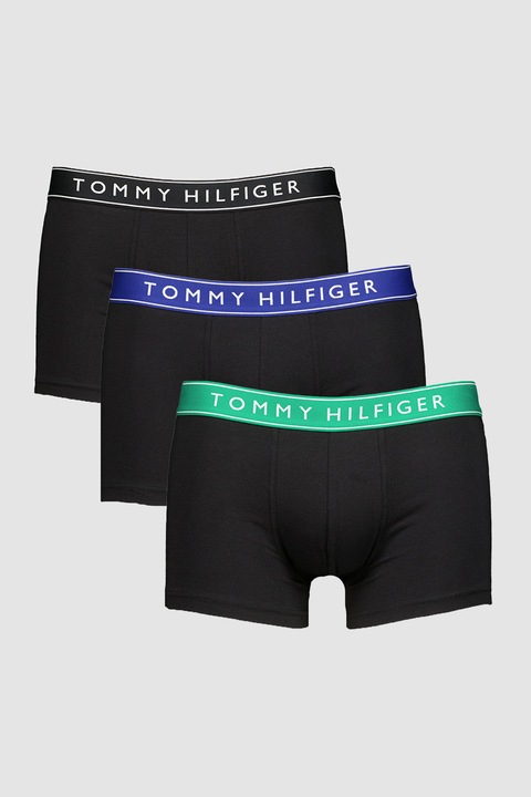 Tommy Hilfiger, Set de boxeri cu banda logo in talie - 3 perechi, Negru/Negru stins