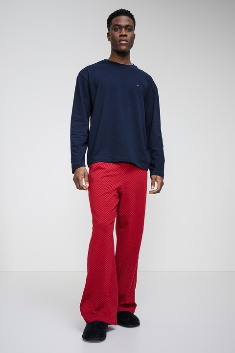 Tommy Hilfiger, Pijama cu pantaloni cu model in carouri, Rosu/Bleumarin