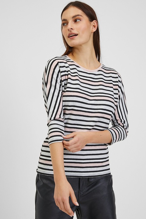 ORSAY, Bluza in dungi cu maneci 3\4, Alb/Piersica/Negru