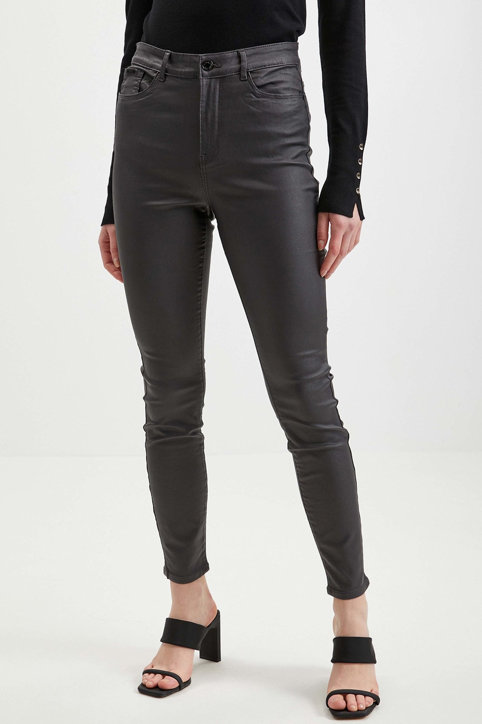 ORSAY, Pantaloni skinny cu talie inalta, Gri antracit, 38