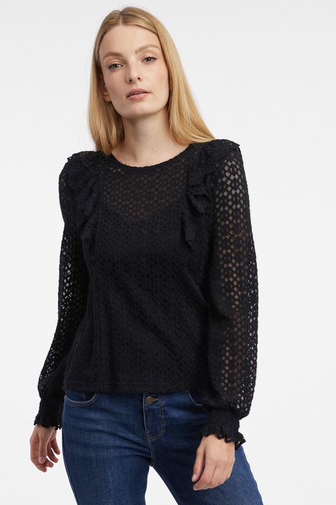 ORSAY, Bluza de dantela cu volane, Negru