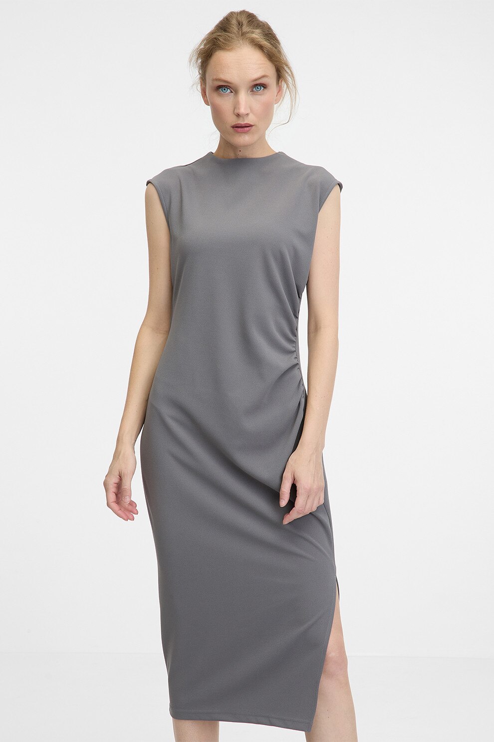 ORSAY, Rochie cu maneci scurte si slit lateral, Gri, 42
