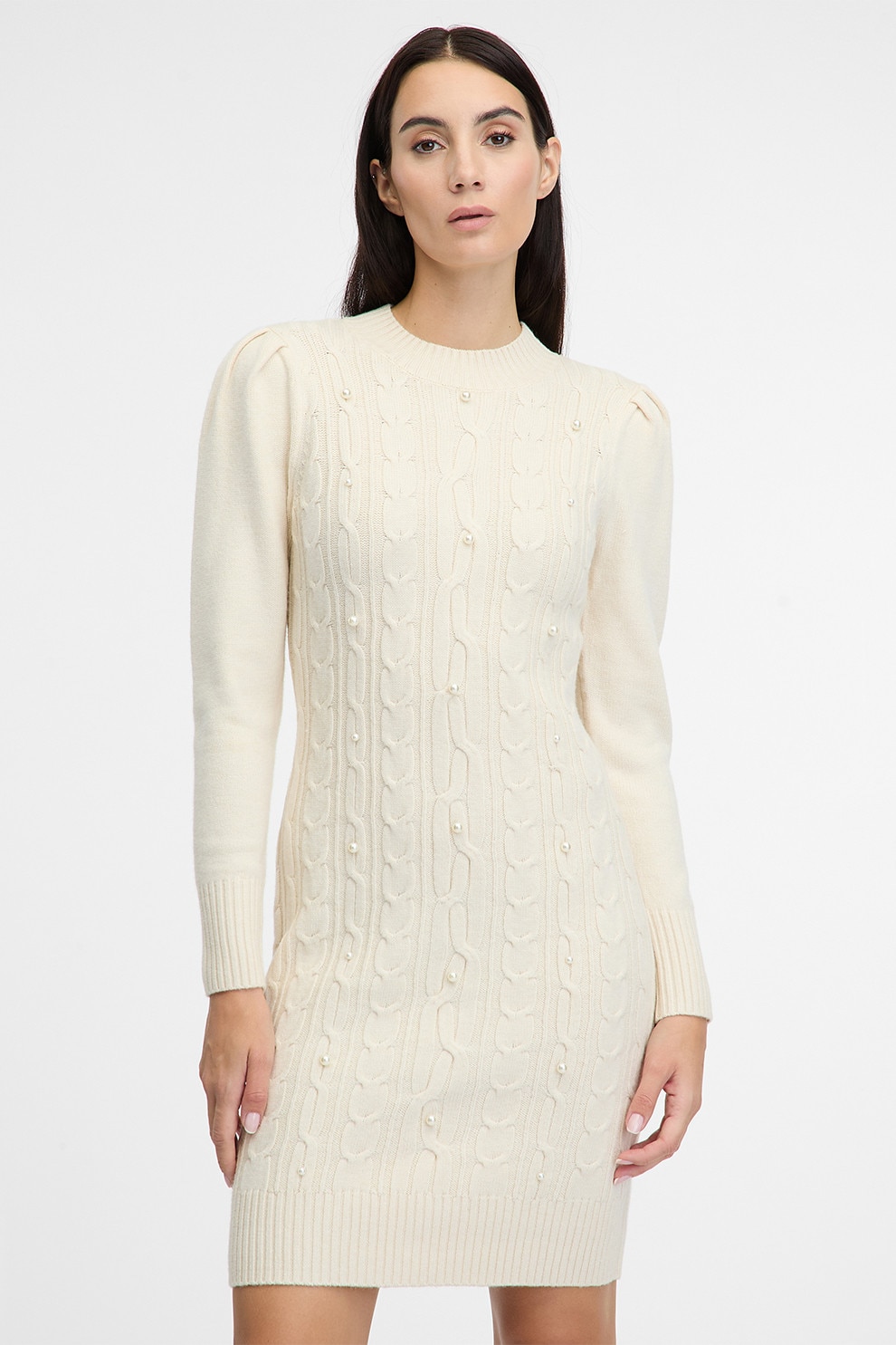 ORSAY, Rochie scurta cu torsade, Alb fildes, XL